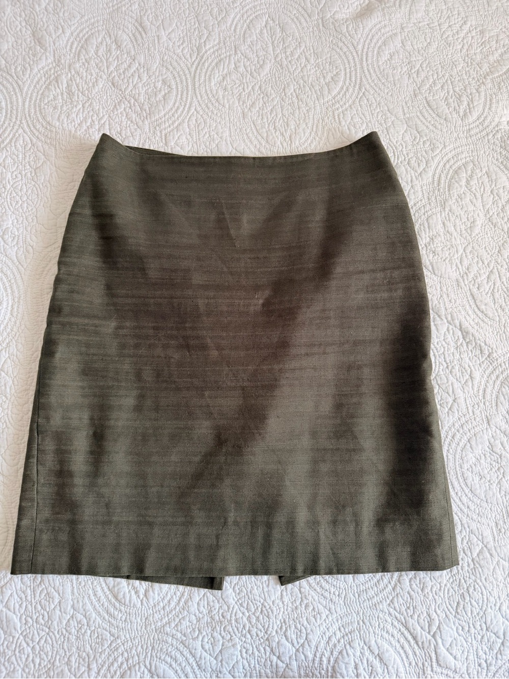 Army Green Cotton Linen Blend Pencil Skirt Size 6 Business Casual Professional